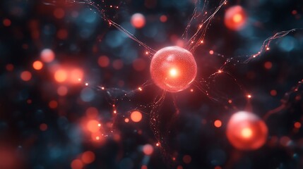 Poster - Illuminated Sphere with Glowing Filaments, Network of Light and Connection