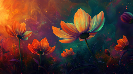 cosmic bloom â€“ a surreal garden where flowers constantly shift colors, glowing in swirling gradien