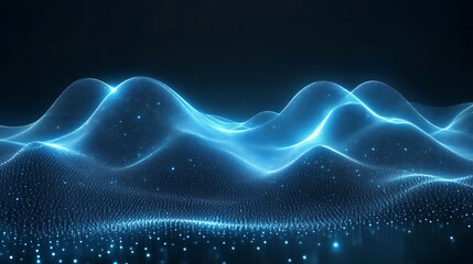 Poster - Luminous Azure Waves, An Abstract Landscape of Light and Data Flow