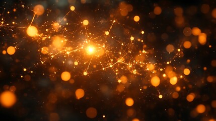 Poster - Luminous Interconnectivity, Abstract Network of Golden Light Points