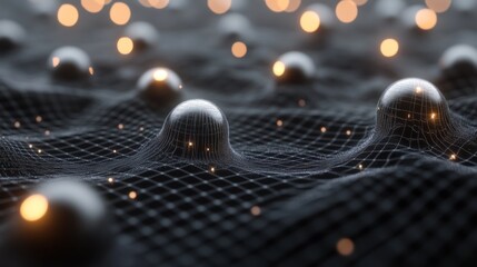 Poster - Abstract Metallic Spheres on a Dark Gridded Surface