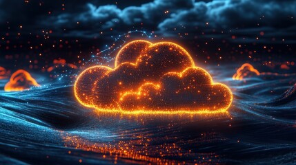 Poster - futuristic cloud computing network: data flow visualization concept