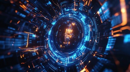 Poster - futuristic technology tunnel with glowing lights and circuit board design
