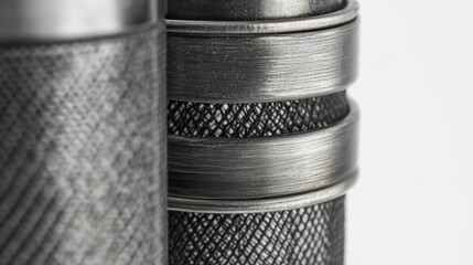 Aufkleber - Closeup of metallic cylindrical objects with textured surfaces