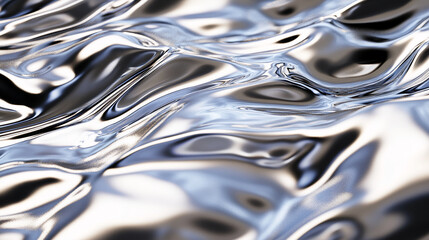 Leinwandbilder - Close-up view of rippling, shiny metallic water surface with smooth reflections, capturing a sleek, dynamic pattern representing the elegance and fluidity of liquid movement.