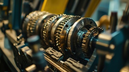 Poster - Close up view of intricate metal gears machinery