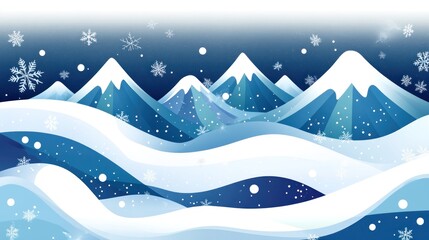 Poster - Snowy mountain landscape with falling snowflakes and snow drifts