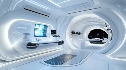 Aufkleber - Bright and futuristic spaceship interior displaying advanced technology panels