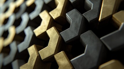 Wall Mural - Abstract Gold and Black Geometric Block Pattern