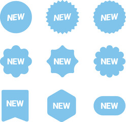 Wall Mural - pixel perfect blue icon set of new sale tag sticker, button, stamp, coupon, ribbon, mark, label. iso