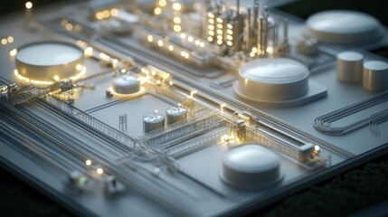 Poster - Illuminated Industrial Refinery Complex Model Display