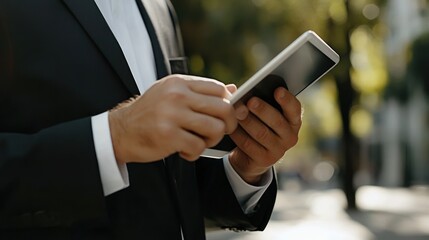 Aufkleber - Man in suit holding a tablet in his hands