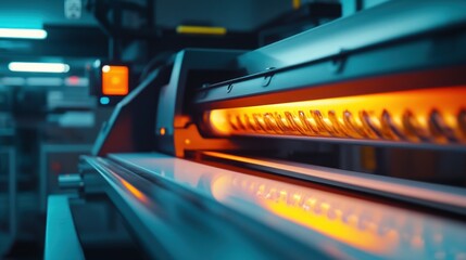 Poster - Close up view of industrial printing machine with glowing light