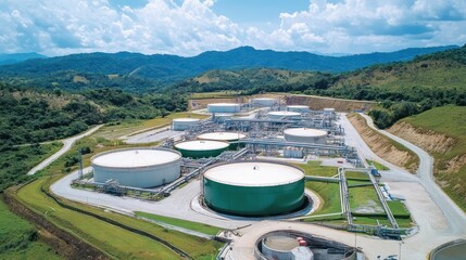 Poster - Aerial View of Industrial Storage Tanks in Green Hills