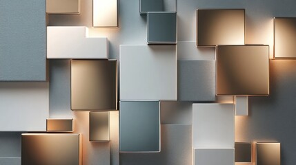 Poster - abstract 3d geometric background with metallic and matte squares