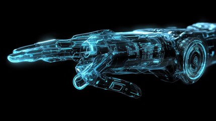 Poster - Robotic hand with glowing blue outline on black background
