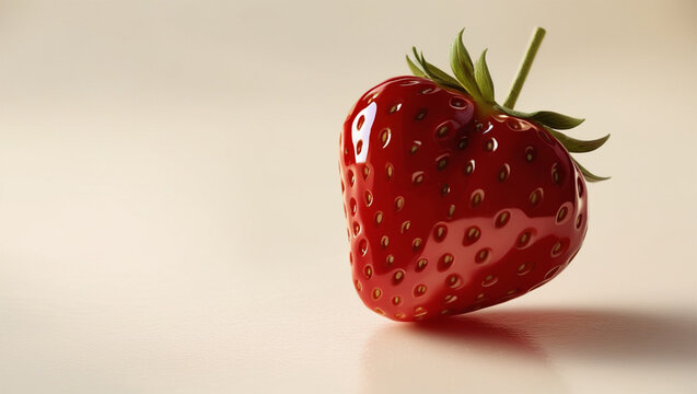 A vibrant, glossy, and delicately rendered strawberry heart shape, with gentle curves and subtle shading, set against a soft, creamy white background, evoking feelings of warmth and sweetness, with th
