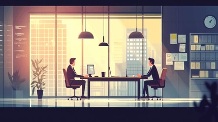 Aufkleber - Two businessmen meeting at a table in an office