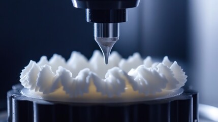 Aufkleber - Advanced manufacturing machine inspects a delicate white structure carefully