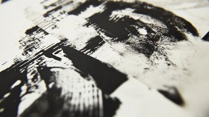 Poster - Abstract black and white painting with thick brushstrokes closeup