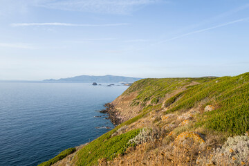 Wall Mural - The arid coast at Punta di Foghe in Europe, Italy, Sardinia, Punta di Foghe, in summer, on a sunny day.