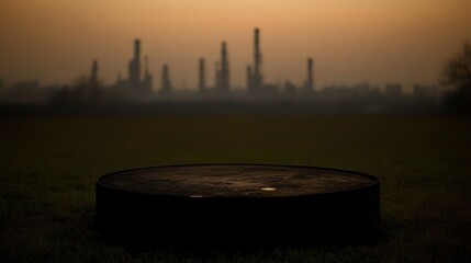 Poster - Industrial Sunset Landscape With Foreground Cylinder