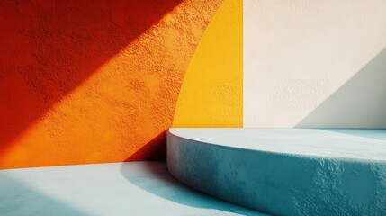 Wall Mural - A blue and orange sculpture with a white base