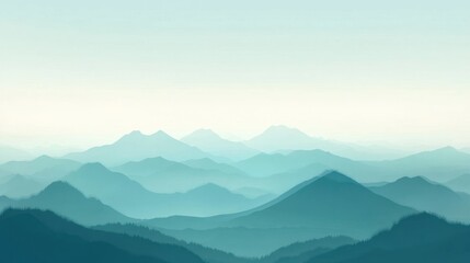 Poster - Serene layers of misty mountains recede into a light sky