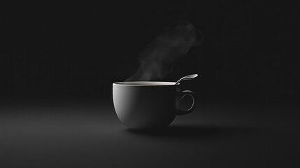 Poster - Steaming cup of hot drink with a spoon inside