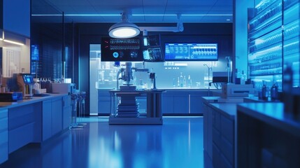 Poster - Advanced Futuristic Research Laboratory Interior with Blue Illumination