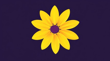 Sticker - Single stylized yellow flower with purple center on dark background