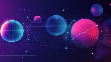 Poster - abstract space orbs with connected lines and glowing dots illustration
