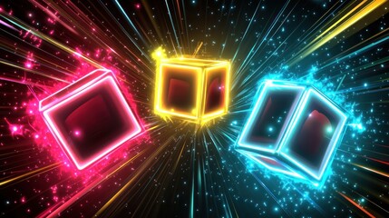 Poster - vibrant abstract cubes radiating energy and light in a cosmic display