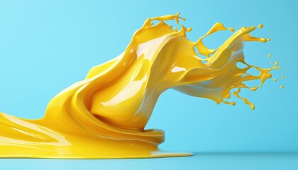 Poster - Abstract Shape Of Yellow Twisted Splashing Jet In Blue Liquid Splash, Created With Pastel Paint: Render