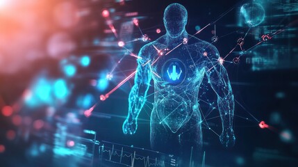 Poster - Futuristic medical technology visualizing human body with connected network