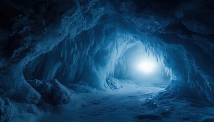 Wall Mural - Winter Wonderland: Stunning Ice Cave Illuminated By Sunlight At Lake Baikal In Irkutsk, Russia