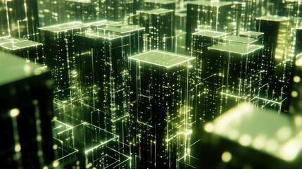 Poster - abstract futuristic technology background with glowing neon cubes and lines