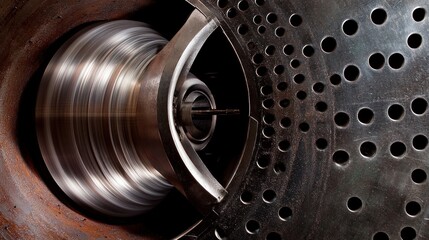 Poster - Industrial Machinery Rotating Metal Component Closeup