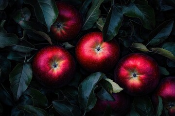 Wall Mural - Ripe red apples on tree awaiting harvest in orchard