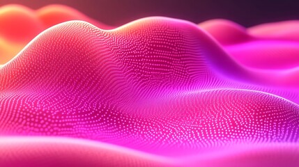 Poster - Abstract Pink Waves Surface with Glowing Dots Pattern Generative Art