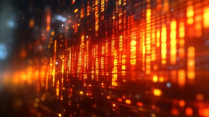 Poster - Digital Cascade, Abstract Data Stream in Warm Tones and Bokeh Lights