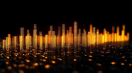 Poster - Digital Metropolis, An Abstract Representation of a Glowing Urban Landscape