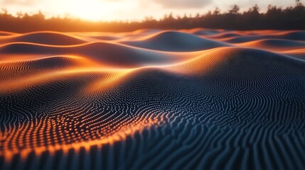 Poster - Digital Sand Dunes, Abstract Landscape of Data Points at Sunset