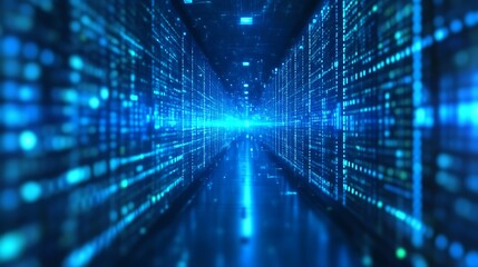 Poster - Futuristic Digital Data Tunnel, A Journey Through Information Technology