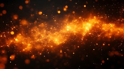 Poster - Golden Network, Abstract Plexus of Light Particles and Data Connections