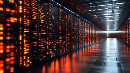 Poster - Illuminated Server Room, Data Processing Hub with Dynamic Visuals