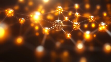Poster - Interconnected golden spheres forming a complex network in soft light