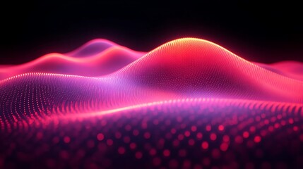 Poster - Luminous Magenta Data Wave, A Digital Landscape of Vibrant Innovation