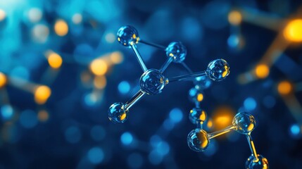 Poster - Abstract molecular structure in blue and orange tones, science concept