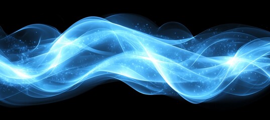Poster - Abstract Light Trails, Blue and Cyan Curved Paths on Dark Background, Speed, Movement, Bokeh Effect